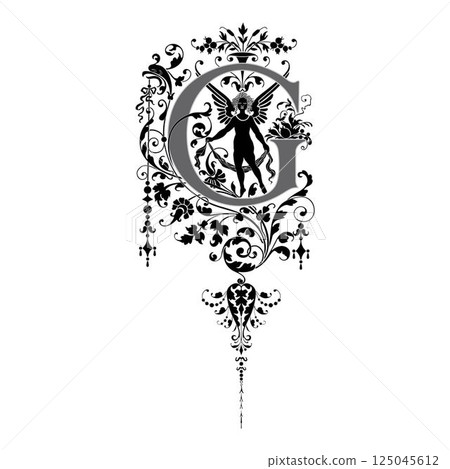 Art Renaissance Initial Caps Font Capital Letter G vector design 125045612