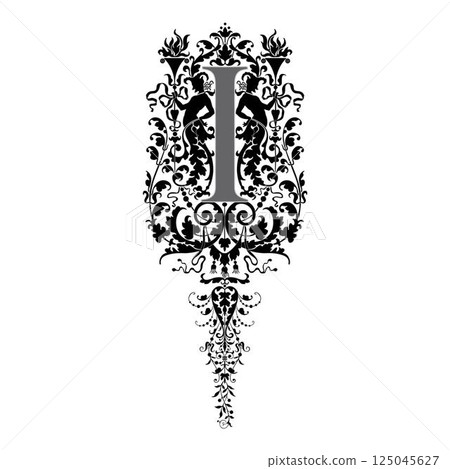 Art Renaissance Initial Caps Font Capital Letter I vector design 125045627