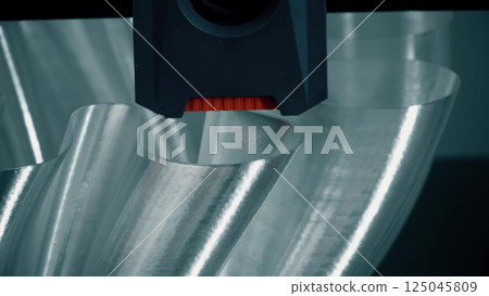 FDM 3d printer prints the plastic lampshade with transparent PLA filament, details close-up view FDM 3d printer prints the plastic lampshade with transparent PLA filament, details close-up view 125045809