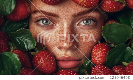Beauty captured with strawberries in a creative and artistic composition, showcasing vibrant colors and intricate details for a striking visual appeal Beauty captured with strawberries in a creative and artistic composition, showcasing vibrant colors and intricate details for a striking visual appeal 125046408