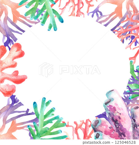 Watercolor oval frame made of colorful neon corals Watercolor oval frame made of colorful neon corals 125046528
