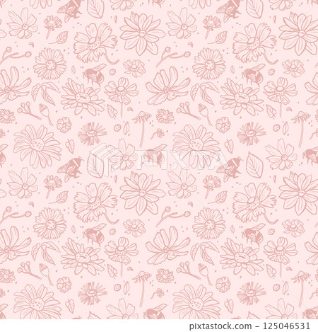 Delicate vector seamless pink pattern with daisies 125046531