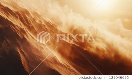 Whispers of Martian winds capture the dynamic beauty of a sandstorm sweeping across the rust-red dunes of Mars under a dim sun Whispers of Martian winds capture the dynamic beauty of a sandstorm sweeping across the rust-red dunes of Mars under a dim sun 125046625