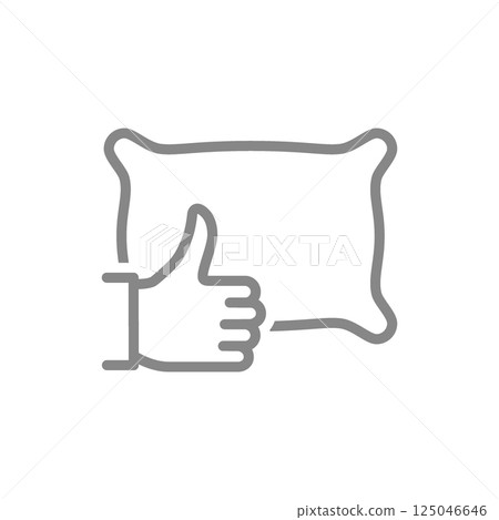 Pillow with thumb up line icon. Orthopedic pillow, customer review symbol. Vector illustration. 125046646