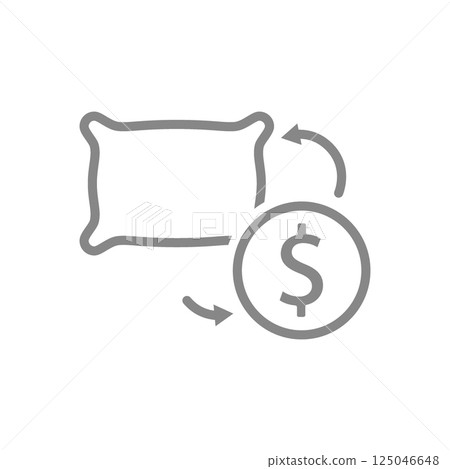 Pillow and coin line icon. Comfortable pillow for sleep symbol. Vector illustration. 125046648