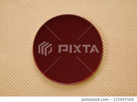 A checkered kitchen mat and a red tray A checkered kitchen mat and a red tray 125047569