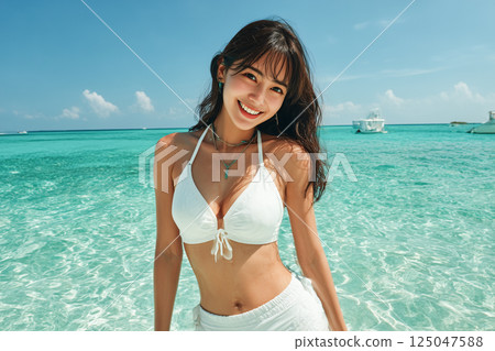A woman enjoying a summer resort A woman enjoying a summer resort 125047588