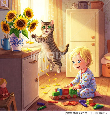 A common occurrence in child rearing? An unexpected turn of events with the addition of a cat (Himawari) 125048087