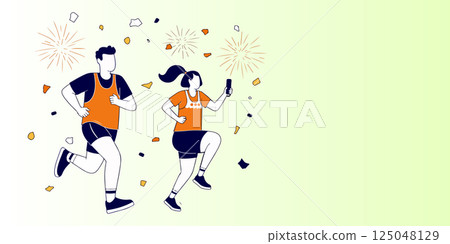 Marathon Runners Celebrating with Fireworks 125048129