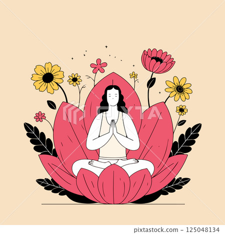 Woman Meditating in Lotus Flower 125048134