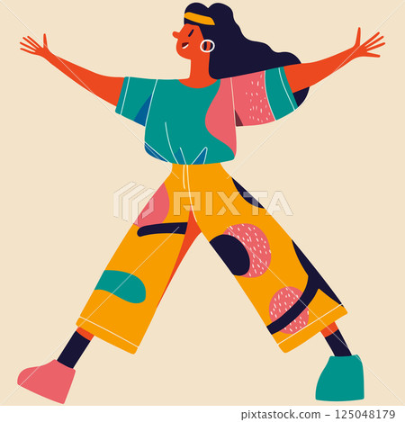 Colorful Illustration of a Woman with Arms Outstretched 125048179