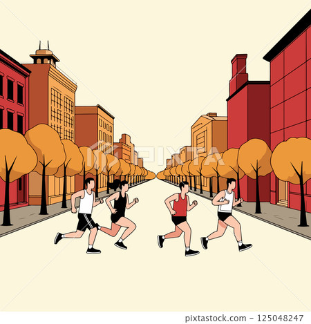 People Running on City Street People Running on City Street 125048247