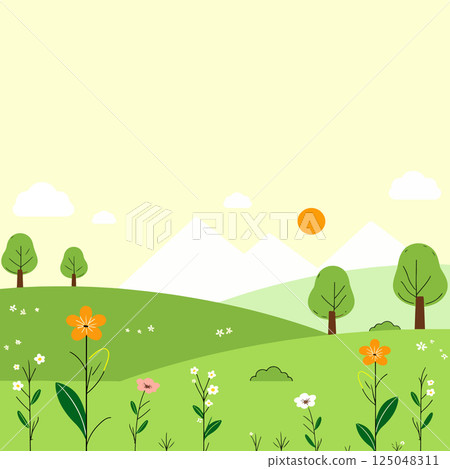 Cartoon Spring Landscape 125048311