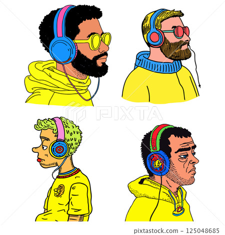 Four Men with Headphones 125048685