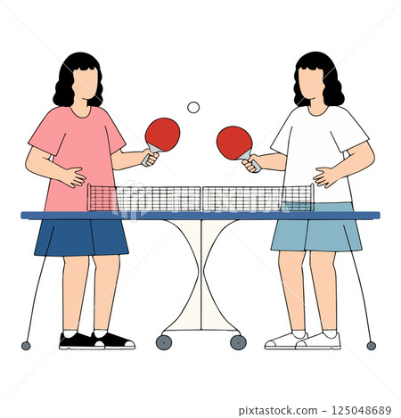 Two Women Playing Table Tennis 125048689