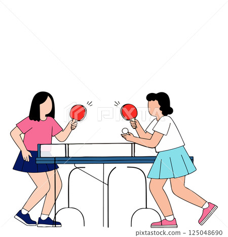Two Women Playing Table Tennis 125048690