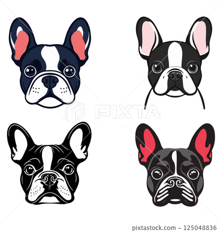 Four French Bulldog Heads Four French Bulldog Heads 125048836
