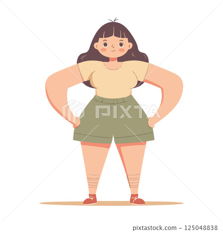 Cartoon Woman with Hands on Hips 125048838