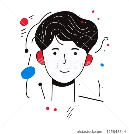Cartoon Portrait with Abstract Elements 125048844