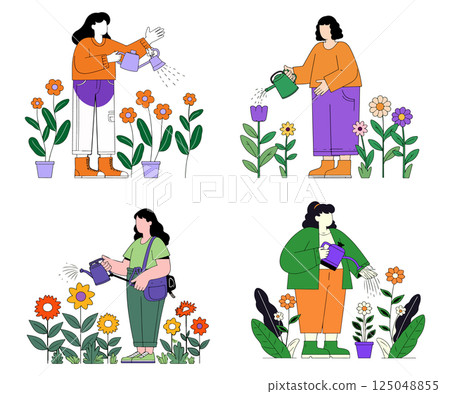 People Watering Flowers People Watering Flowers 125048855