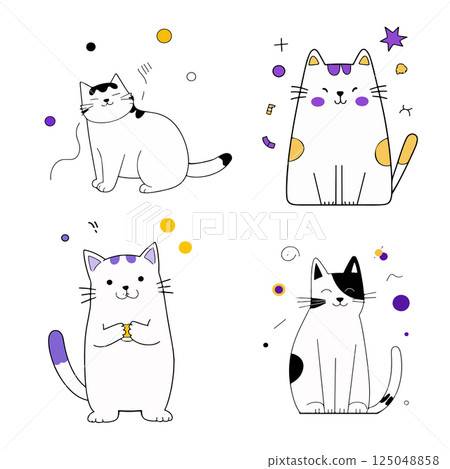 Cartoon Cats with Colorful Accents 125048858