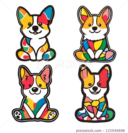 Colorful Corgi Cartoon Collection 125048896