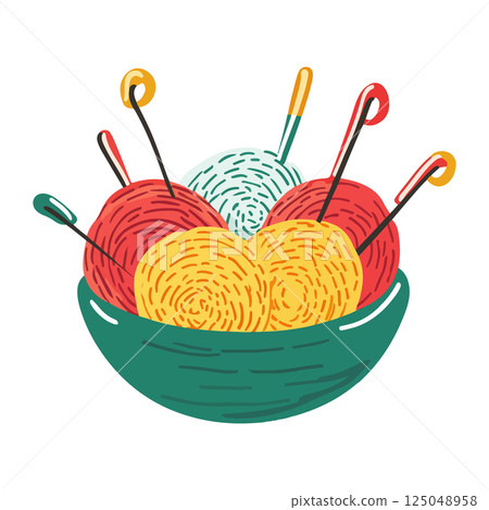 Yarn Balls and Knitting Needles in Bowl Yarn Balls and Knitting Needles in Bowl 125048958