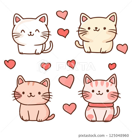 Cute Cartoon Cats with Hearts Cute Cartoon Cats with Hearts 125048960