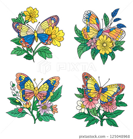 Butterfly and Flower Illustrations 125048968