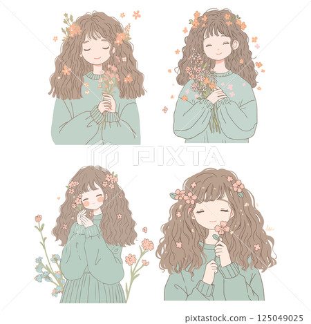 Cute Girls with Flowers 125049025