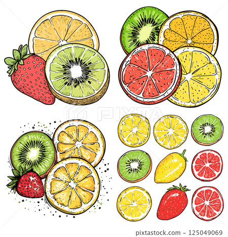 Fruit Slices and Strawberry Illustration Fruit Slices and Strawberry Illustration 125049069