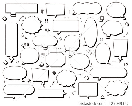 Shaded speech bubble set, variation, line drawing, simple, illustration, vector, pen drawing, multiple, black Shaded speech bubble set, variation, line drawing, simple, illustration, vector, pen drawing, multiple, black 125049352