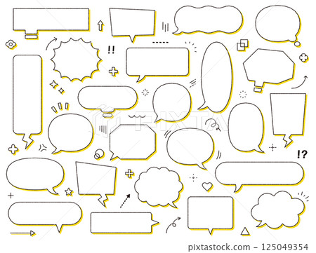 Shaded speech bubble set, variation, line drawing, simple, illustration, vector, pen drawing, multiple, yellow Shaded speech bubble set, variation, line drawing, simple, illustration, vector, pen drawing, multiple, yellow 125049354
