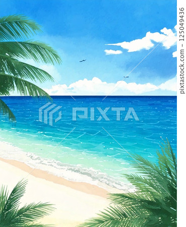 Blue sea and white sand (with text space) 125049436