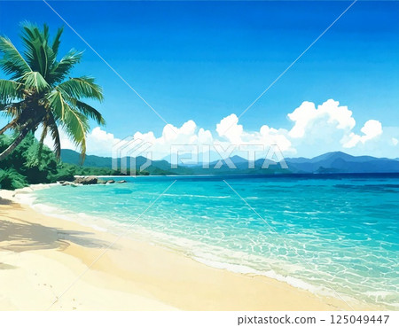 Blue sea and white sand (with text space) 125049447
