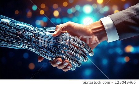 人工智慧機器人與人類之間的握手 125049466