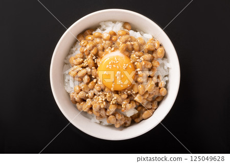Natto and rice with raw egg Natto and rice with raw egg 125049628