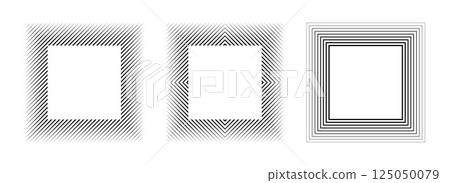 Minimalist black linear square frame set. Striped geometric border collection Thin overlap line picture frame bundle. Vector simple boarder element pack for photo, cadre, poster, card, decor 125050079