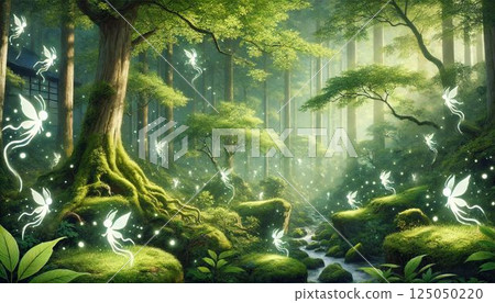 Sunlight filtering through the fresh greenery and spirits Sunlight filtering through the fresh greenery and spirits 125050220