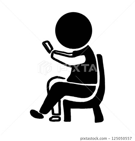 Man sitting and looking phone silhouette, icon in a simplistic and cartoony style 125050557