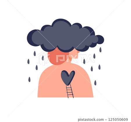 Childhood psychological trauma concept, depressed woman with sad thoughts, unhappy love, failed relationship, divorce. Abstract Flat vector illustration. 125050609