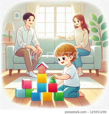 Parents playing with building blocks 125051290