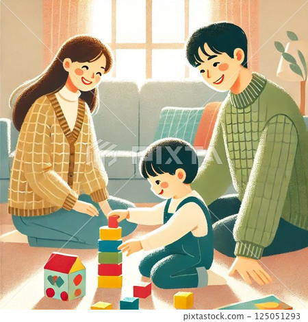 Parents playing with building blocks 125051293