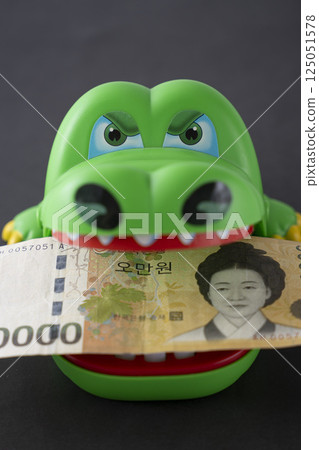 Korean Money Won and Crocodile 125051578