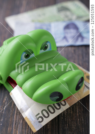 Korean Money Won and Crocodile 125051593