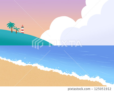 Orange sunset sky and seascape illustration 125051912