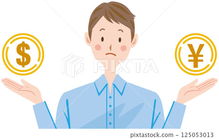 美元日圓 男人思考金錢的插圖 125053013