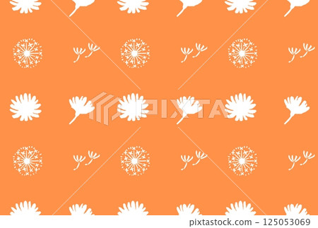 蒲公英的花和絨毛剪影背景插圖素材春天橙色 125053069