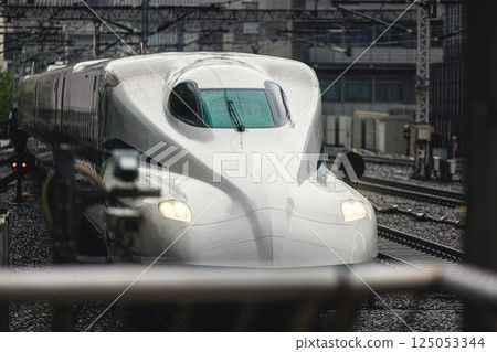 Tokaido Shinkansen entering Tokyo Station in the rain Tokaido Shinkansen entering Tokyo Station in the rain 125053344