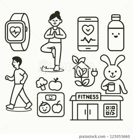 Health fitness wellness exercise lifestyle nutrition activity technology mindfulness balance 125053660